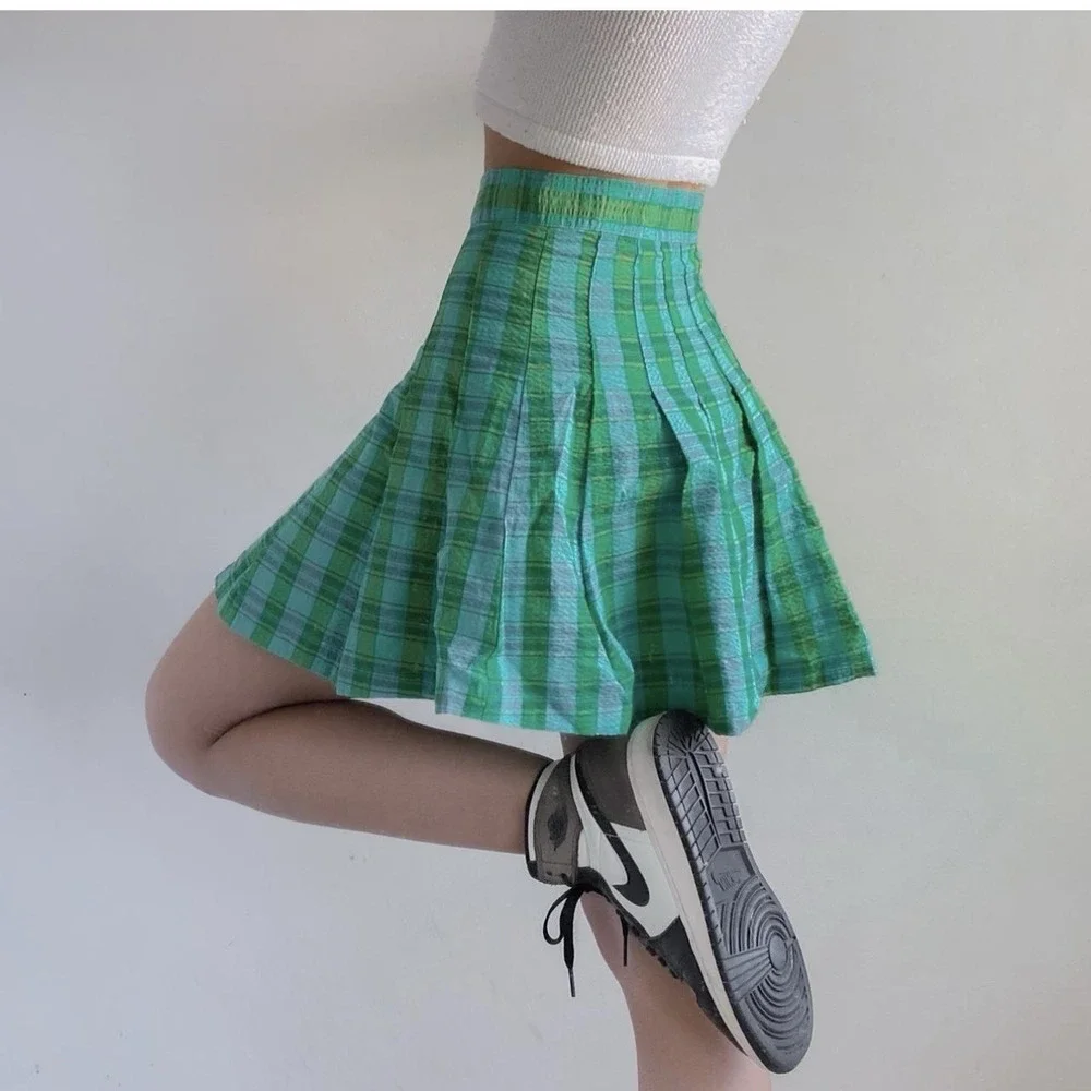 Urban Outfitters Skirt Green Plaid Small School Girl Mini Pleated Grunge Y2K 90s